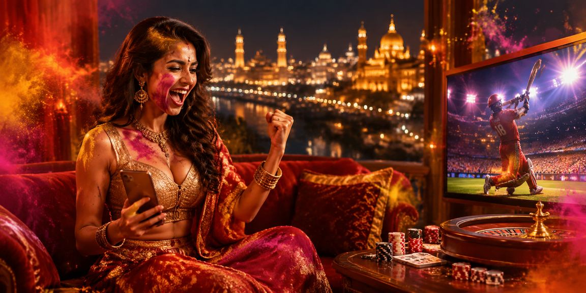 Indian casino app promotion during Holi festival in Lucknow old city